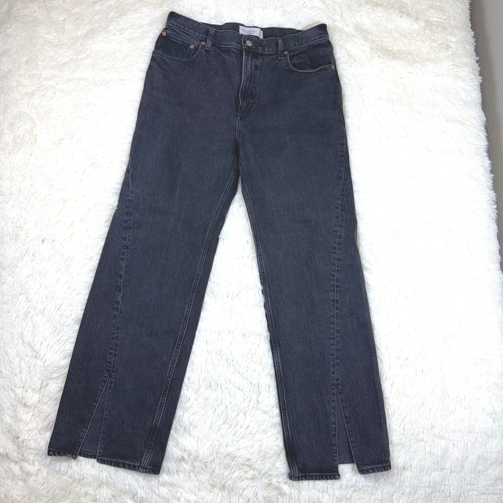 Abercrombie & Fitch 90s Relaxed Jean Womens 31/12 Black High Rise Slit Hem